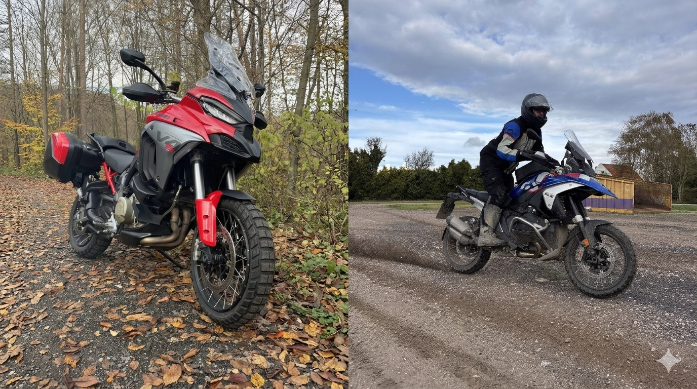 Grenzgänger im Doppelpack: Der Metzeler Karoo 4 im Moto-Mission Dauertest auf Ducati Multistrada V4S & BMW R 1300 GS